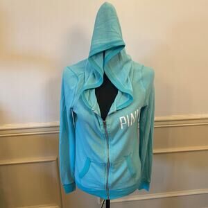 Victoria Secret Pink Terry Like Full Zip Hooded Turquoise Hoodie Loungewear